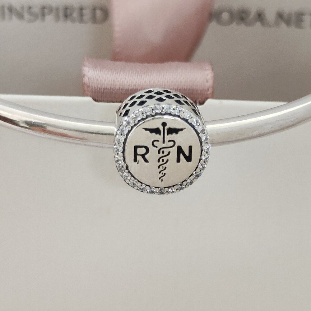Pandora RN Logo Registered Nurse Caduceus Charm Bead S925 Silver with box